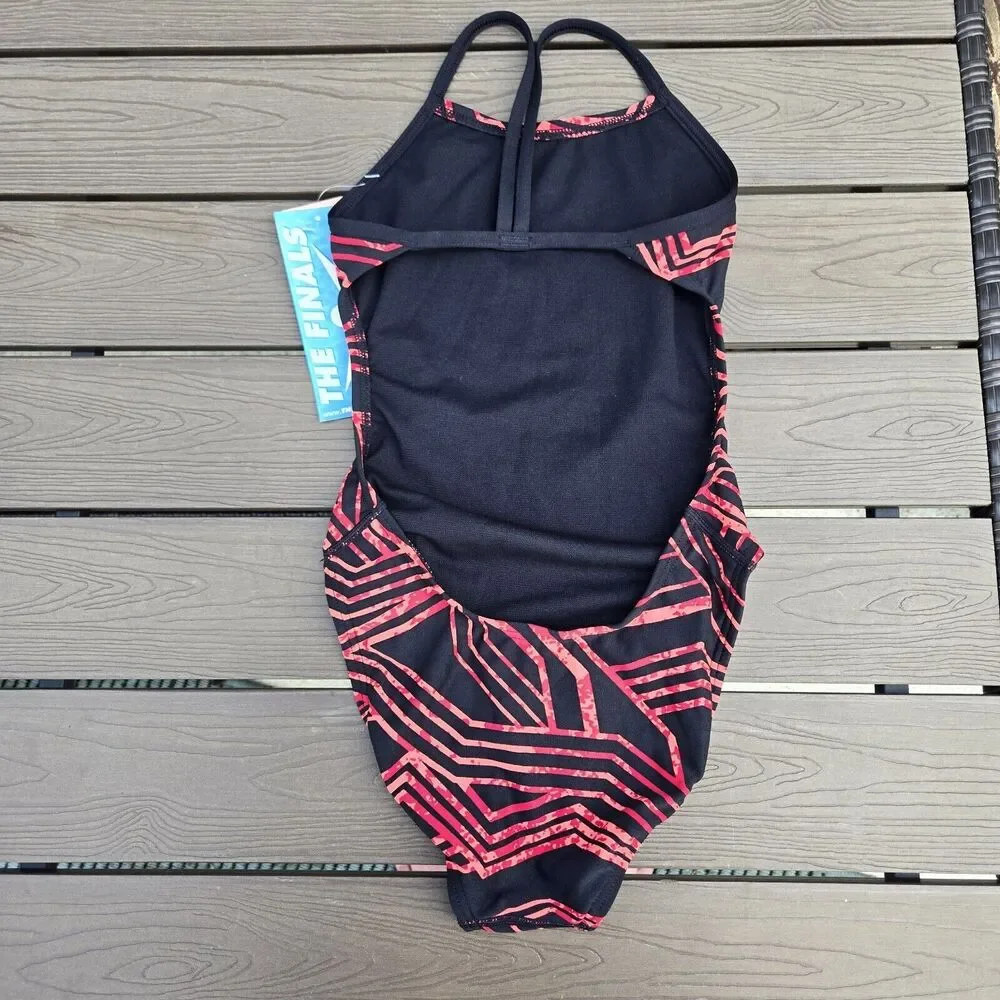 TYR The Finals MAIZE Swimsuit Swan Back 1-Piece Red Girls- Size 22 New